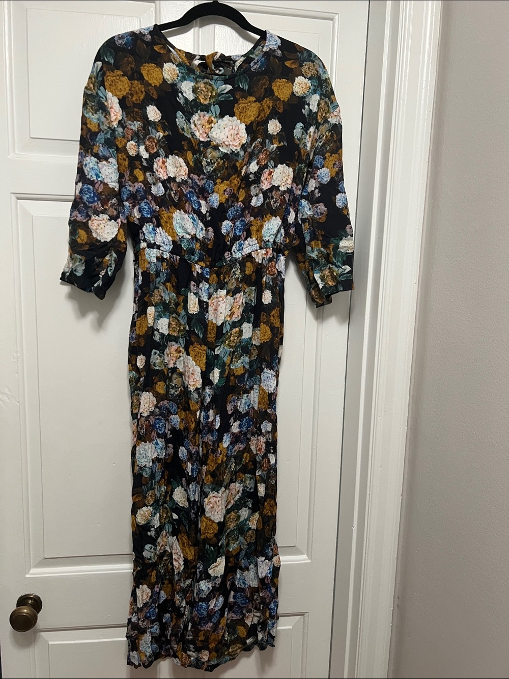 The Odells Floral Jumpsuit in Black with Mustard & Blue